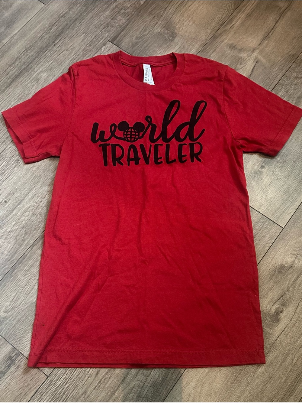 World Traveler Red Graphic Tee Custom Disney Small